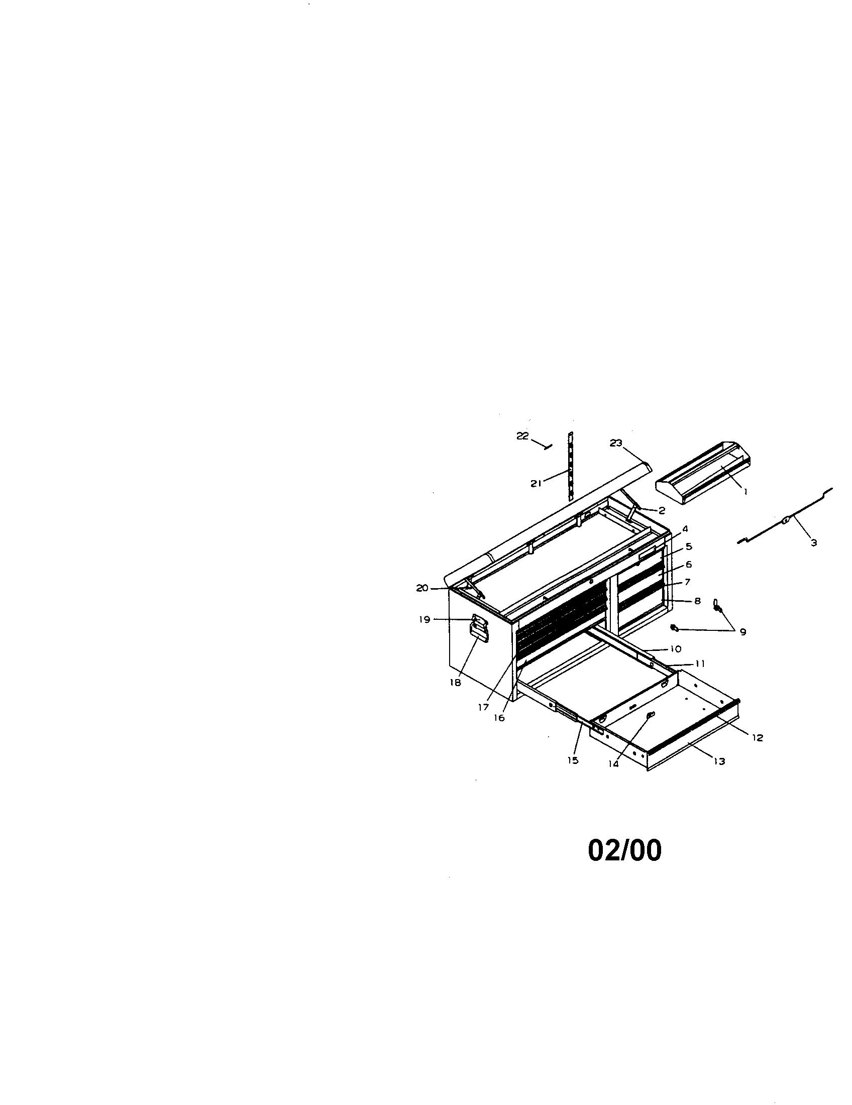8 Drawer Chest With Roller Sides Diagram and Parts List for 706653200  Craftsman Tool Stand & Cart