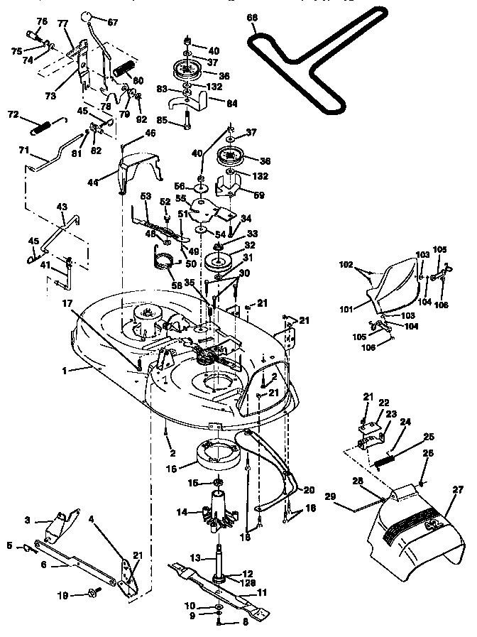 Mower Deck Diagram and Parts List for 917258515  Craftsman Lawn Tractor