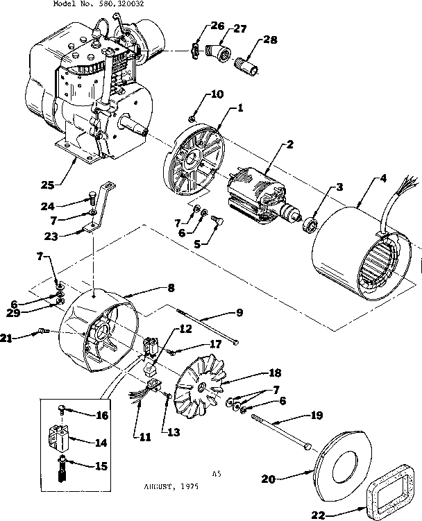 Stator Assembly Diagram and Parts List for 580320032  Craftsman Engine