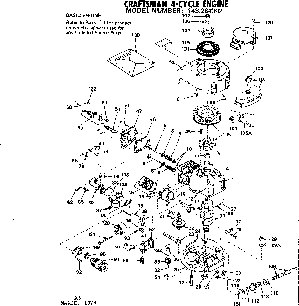 Replacement Parts Diagram and Parts List for 143284392  Craftsman Engine