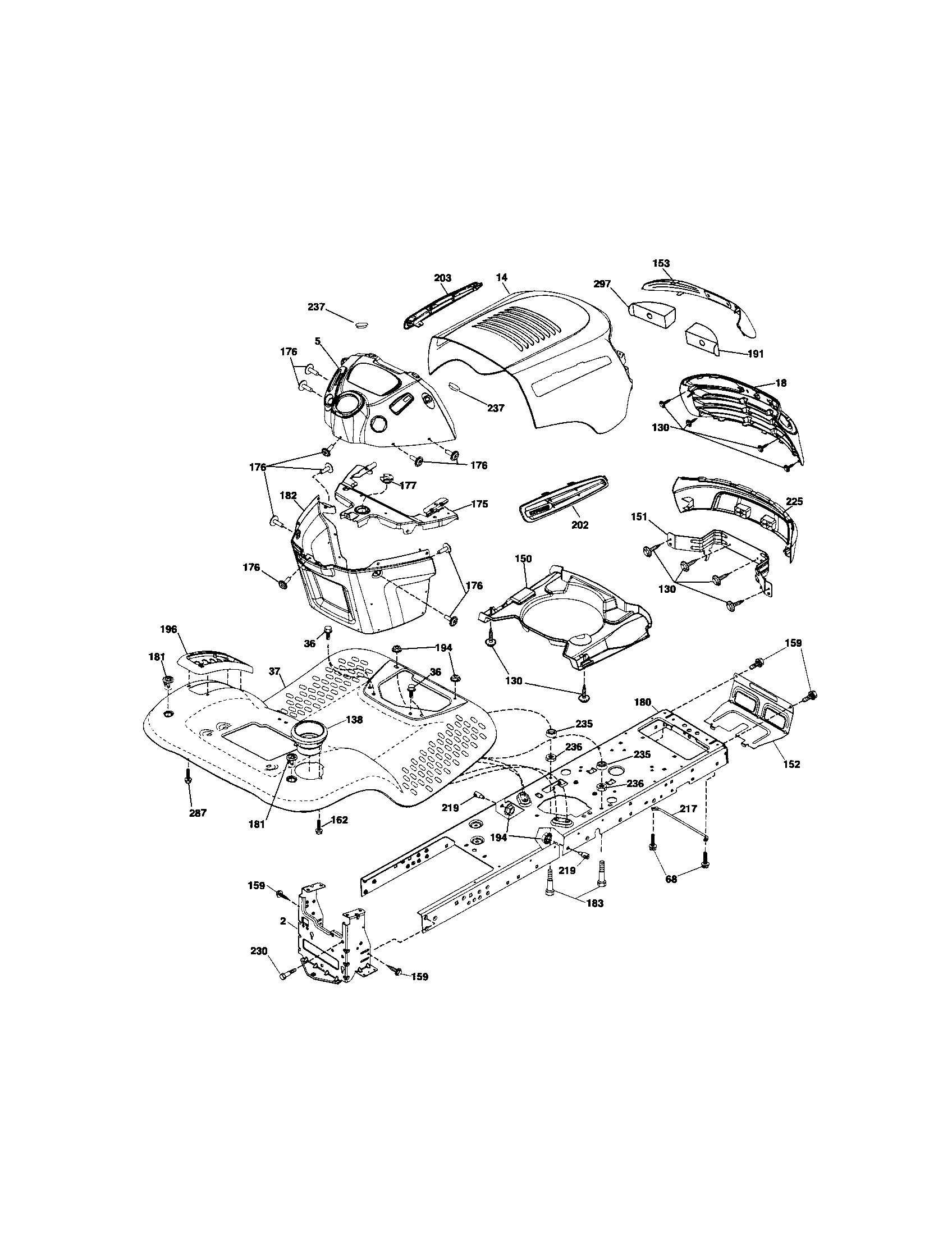 Chassis Diagram and Parts List for 917286140  Craftsman Lawn Tractor