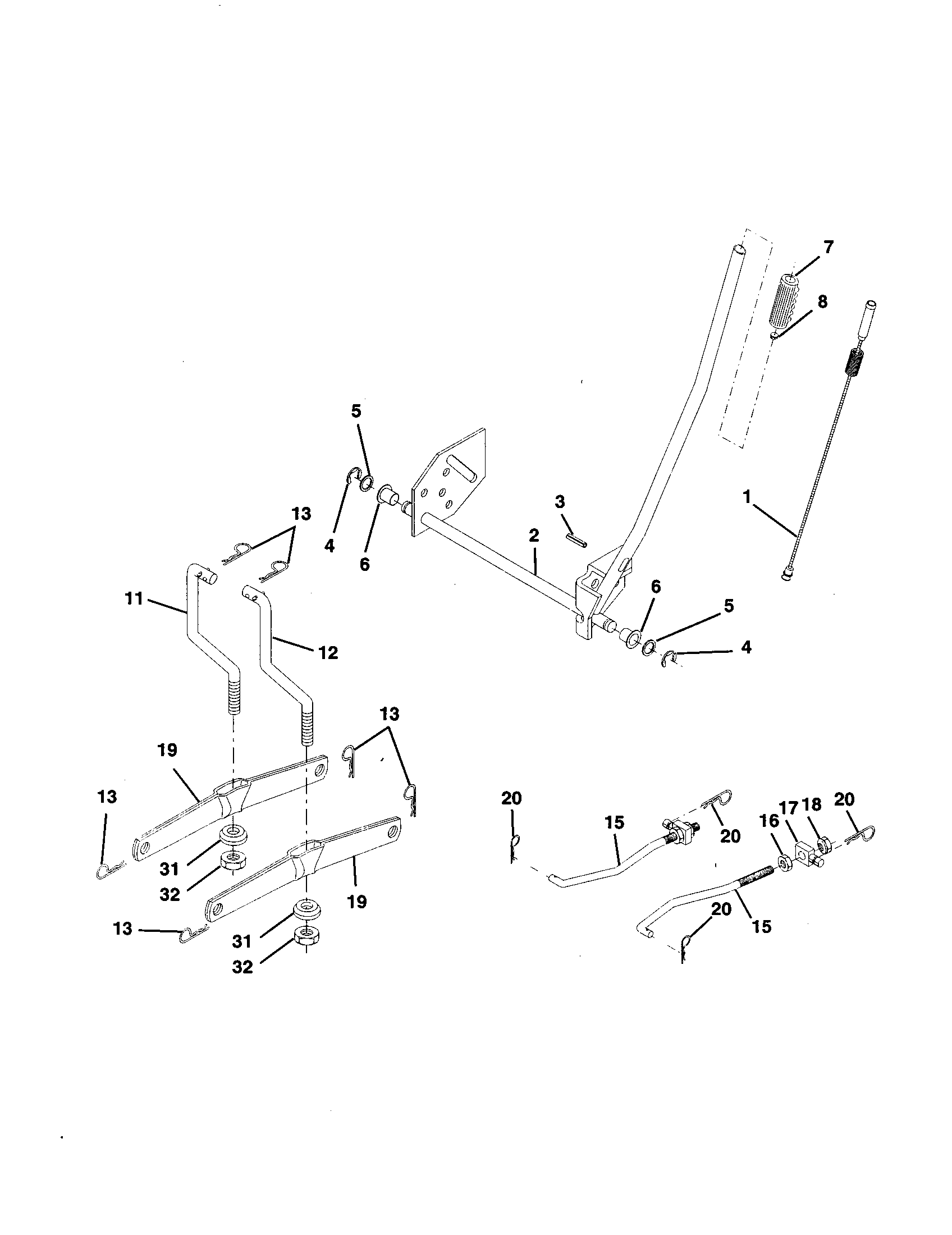 Mower Lift Diagram and Parts List for 917258790  Craftsman Lawn Tractor