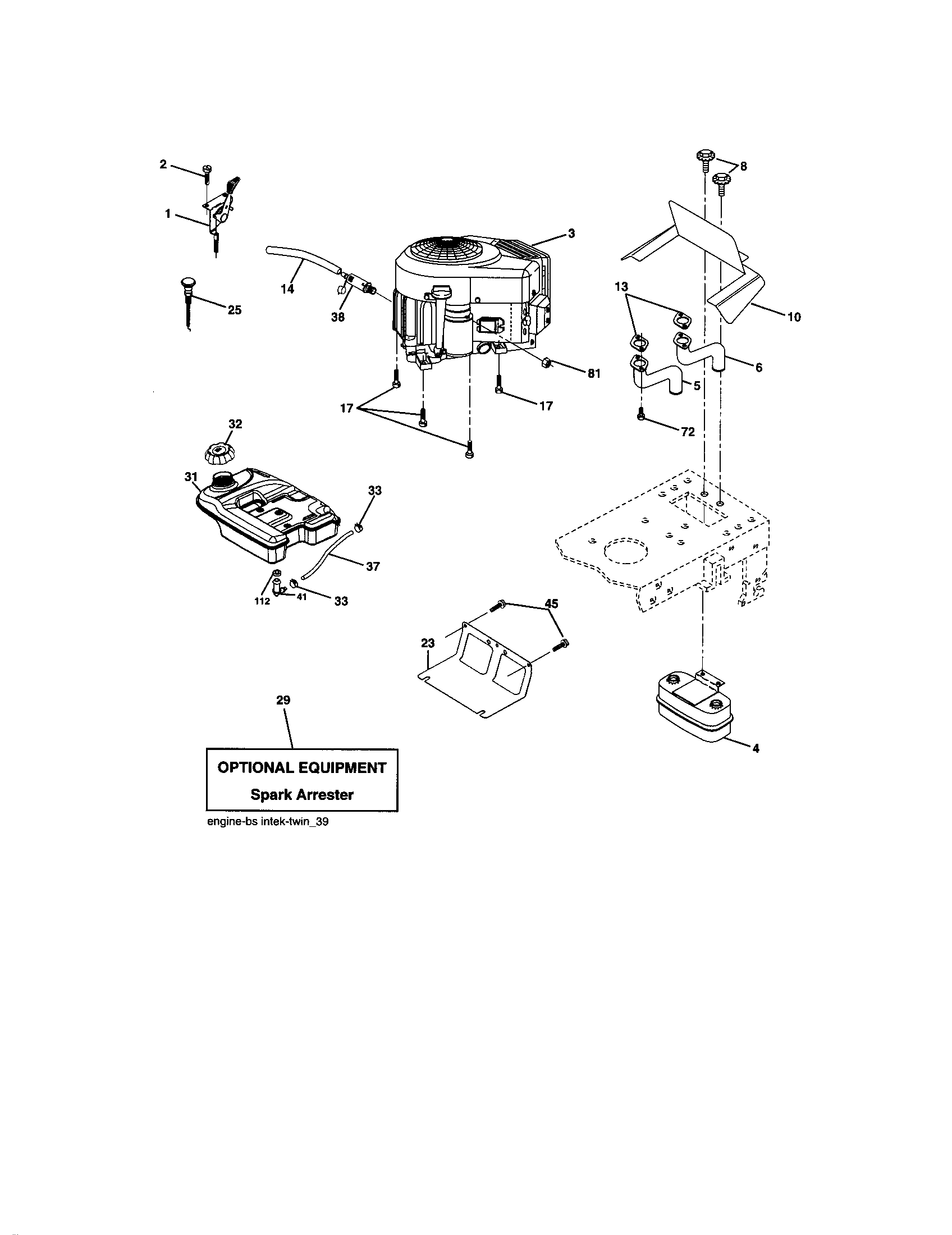 Engne Diagram and Parts List for 917274031  Craftsman Lawn Tractor
