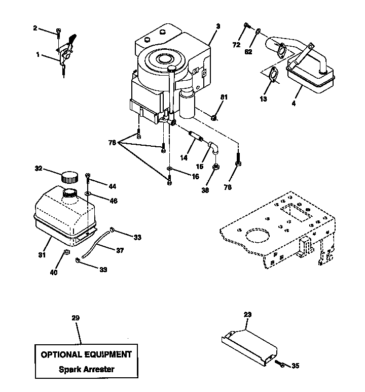 Engine Diagram and Parts List for 917270720  Craftsman Lawn Tractor