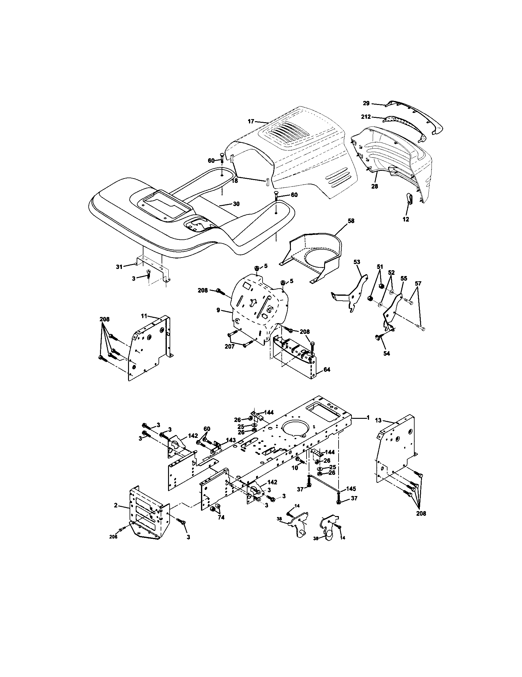 Chassis And Enclosures Diagram and Parts List for 917271642  Craftsman Lawn Tractor