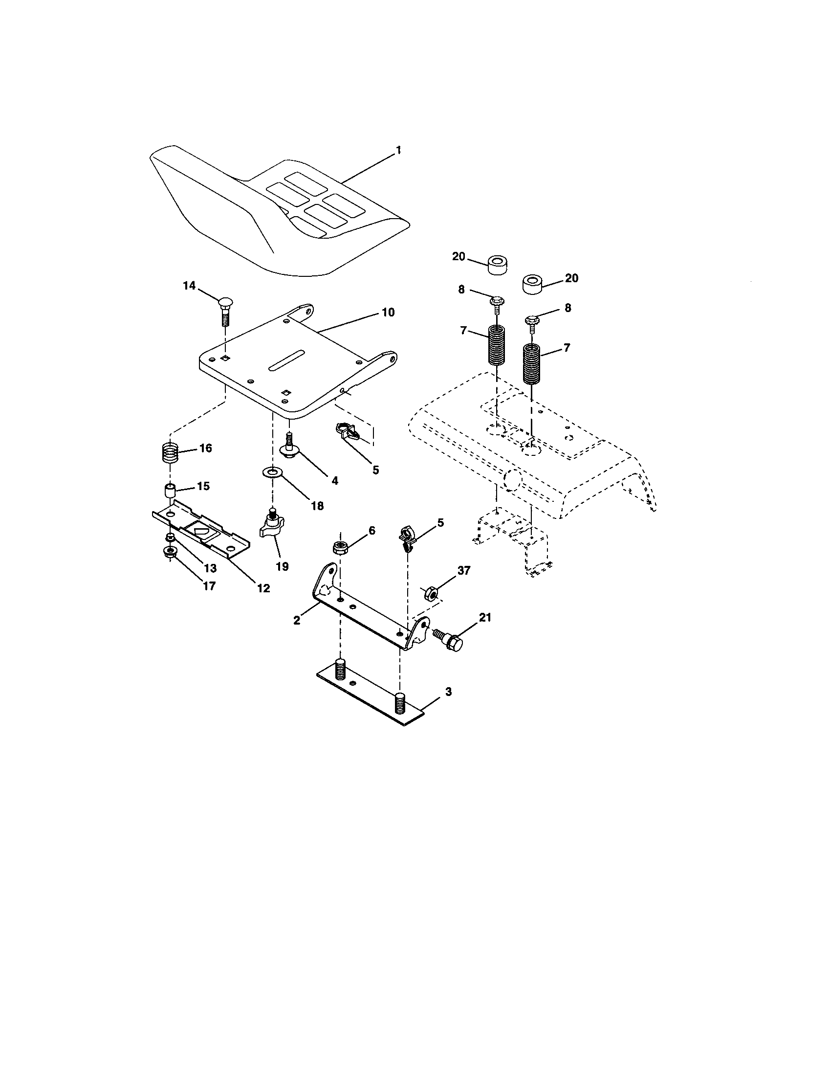 Seat Assembly Diagram and Parts List for 917276230  Craftsman Lawn Tractor
