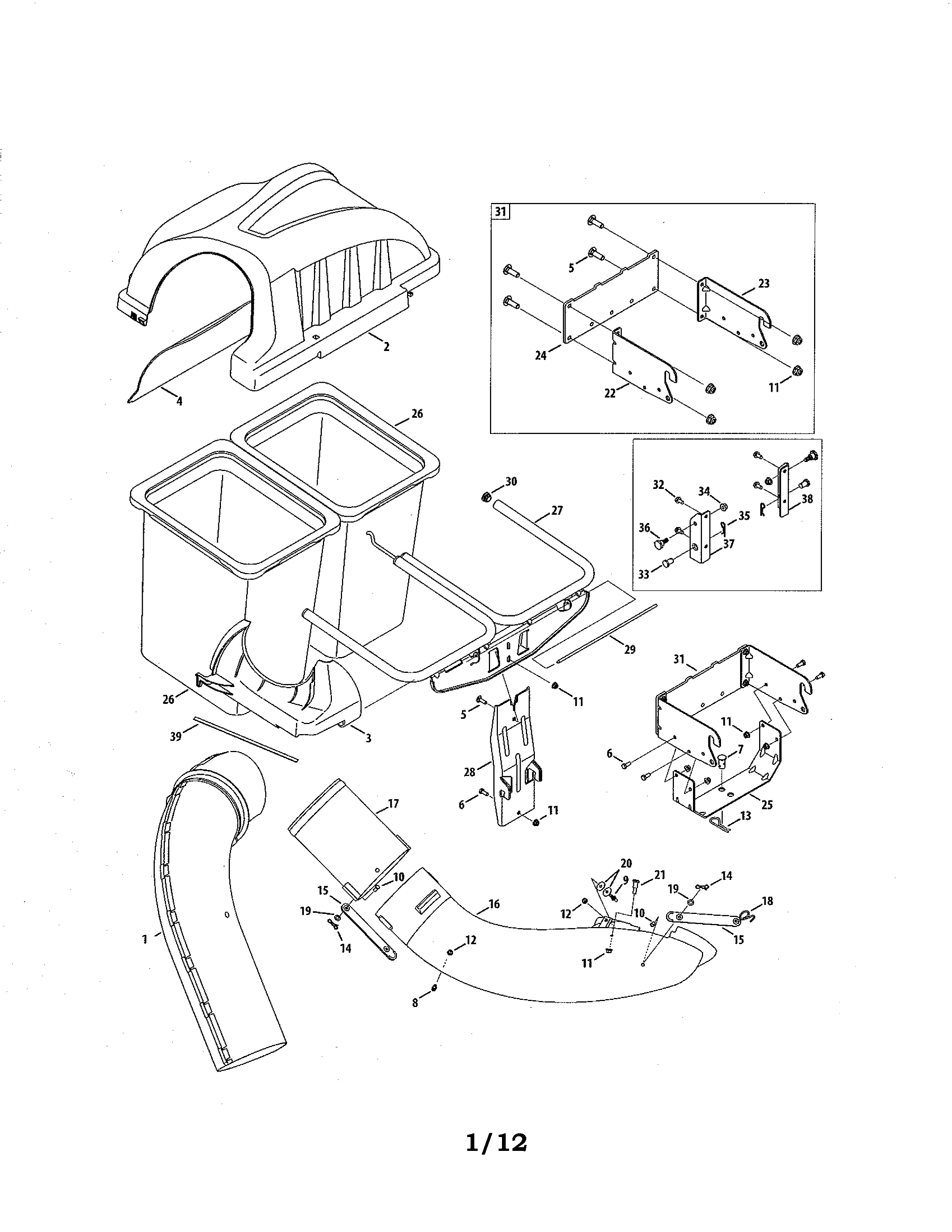Two Bin Bagger Diagram and Parts List for 247240191  Craftsman Lawn Tractor