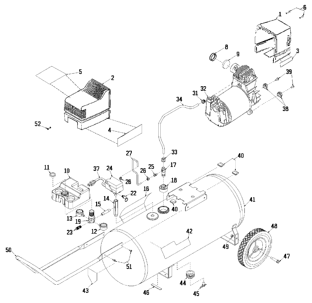 Default Diagram and Parts List for 919-16511 Type 0 Craftsman Compressor