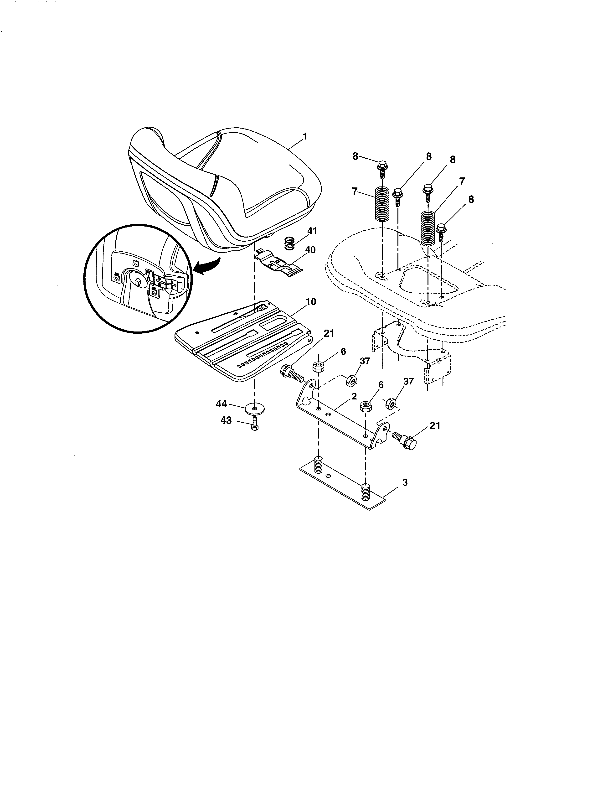 Seat Diagram and Parts List for 917250821  Craftsman Lawn Tractor