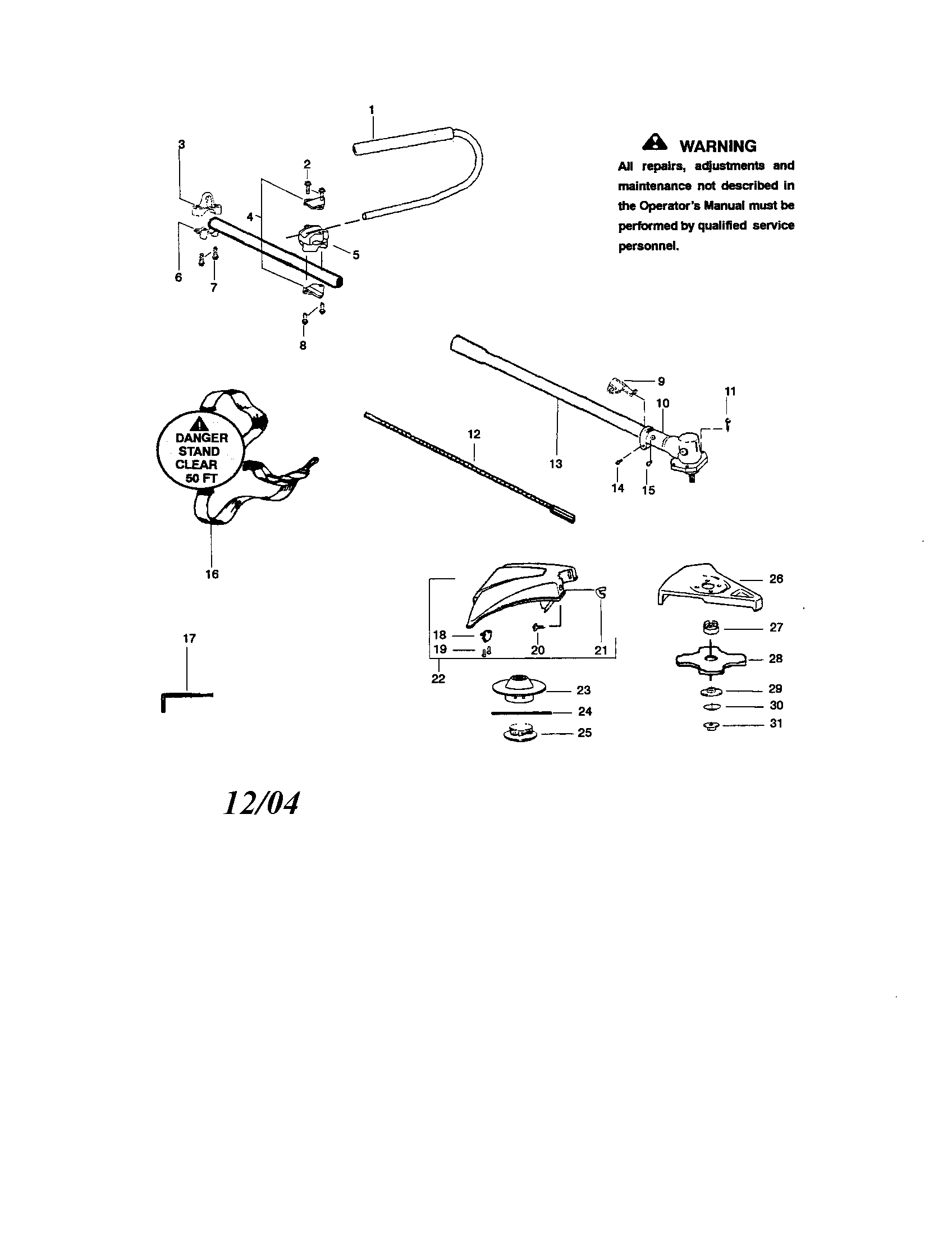 Covertible Brushcutter Attachment Diagram and Parts List for 358792443  Craftsman Trimmer