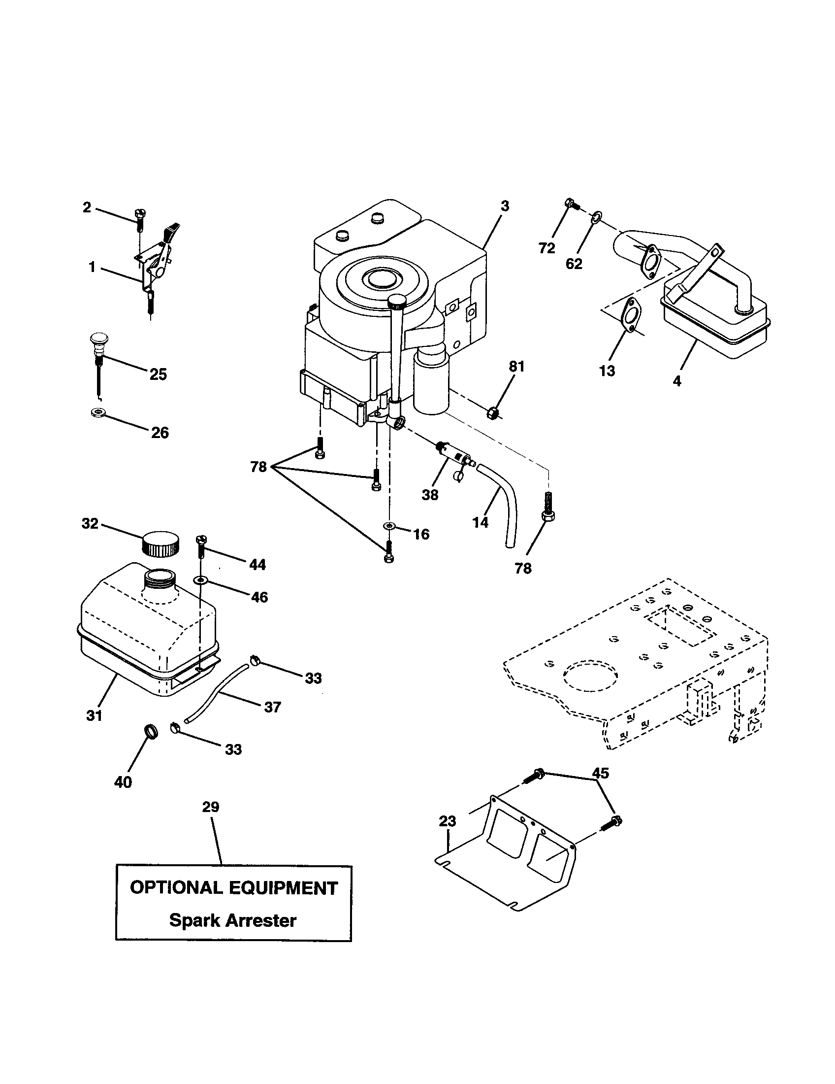 Engine Diagram and Parts List for 917277030  Craftsman Lawn Tractor