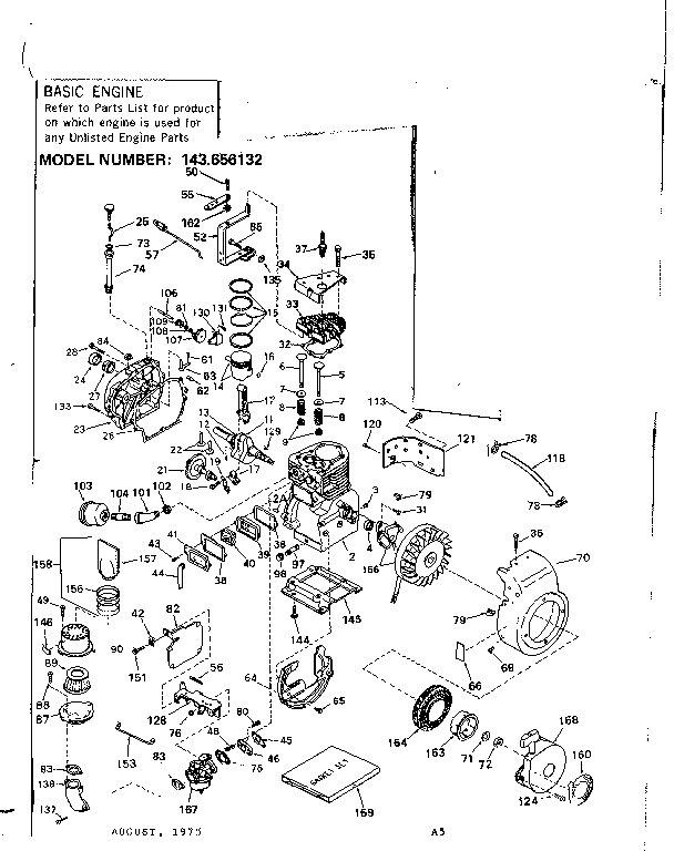 Engine Diagram and Parts List for 143656132  Craftsman Engine