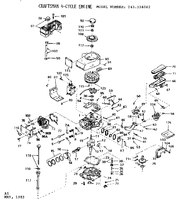 Replacement Parts Diagram and Parts List for 143336042  Craftsman Engine