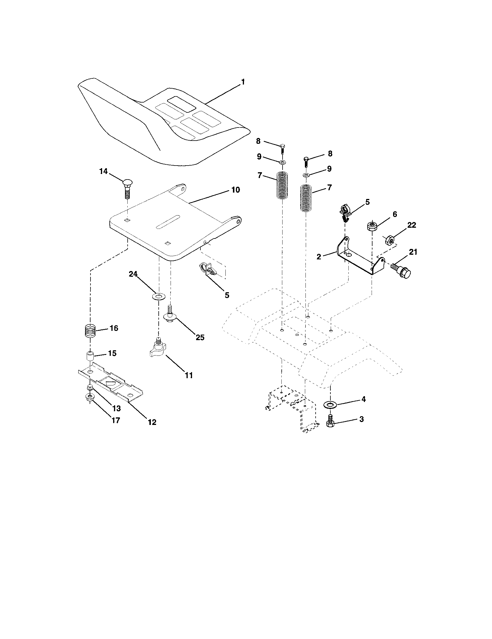 Seat Assembly Diagram and Parts List for 917271553  Craftsman Lawn Tractor