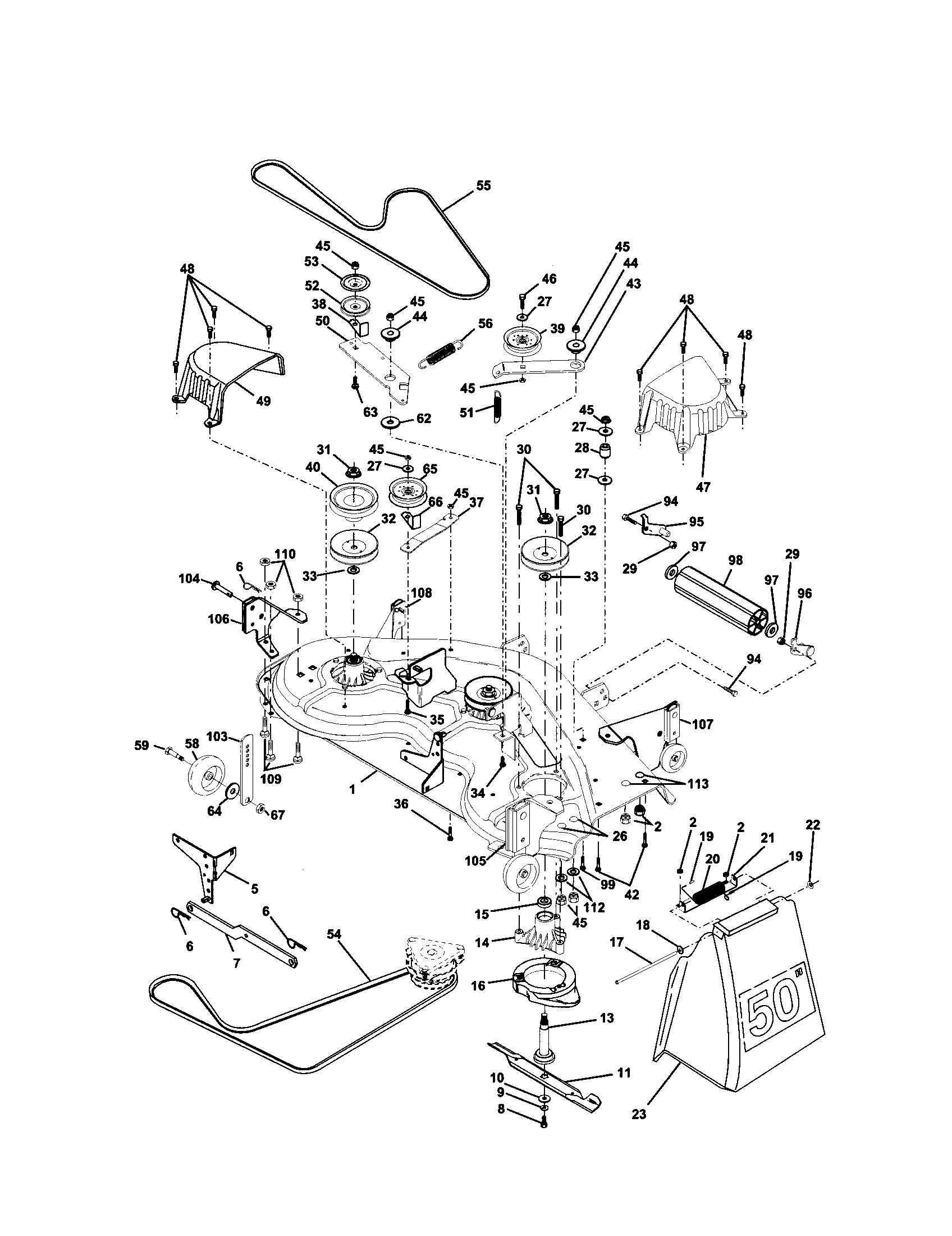 Mower Deck Diagram and Parts List for 917279982  Craftsman Lawn Tractor