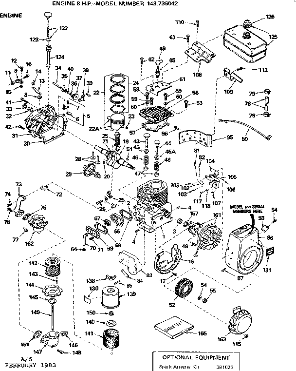 Replacement Parts Diagram and Parts List for 143736042  Craftsman Engine