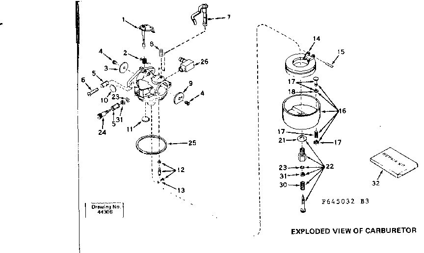 Carburetor Diagram and Parts List for 143645032  Craftsman Engine