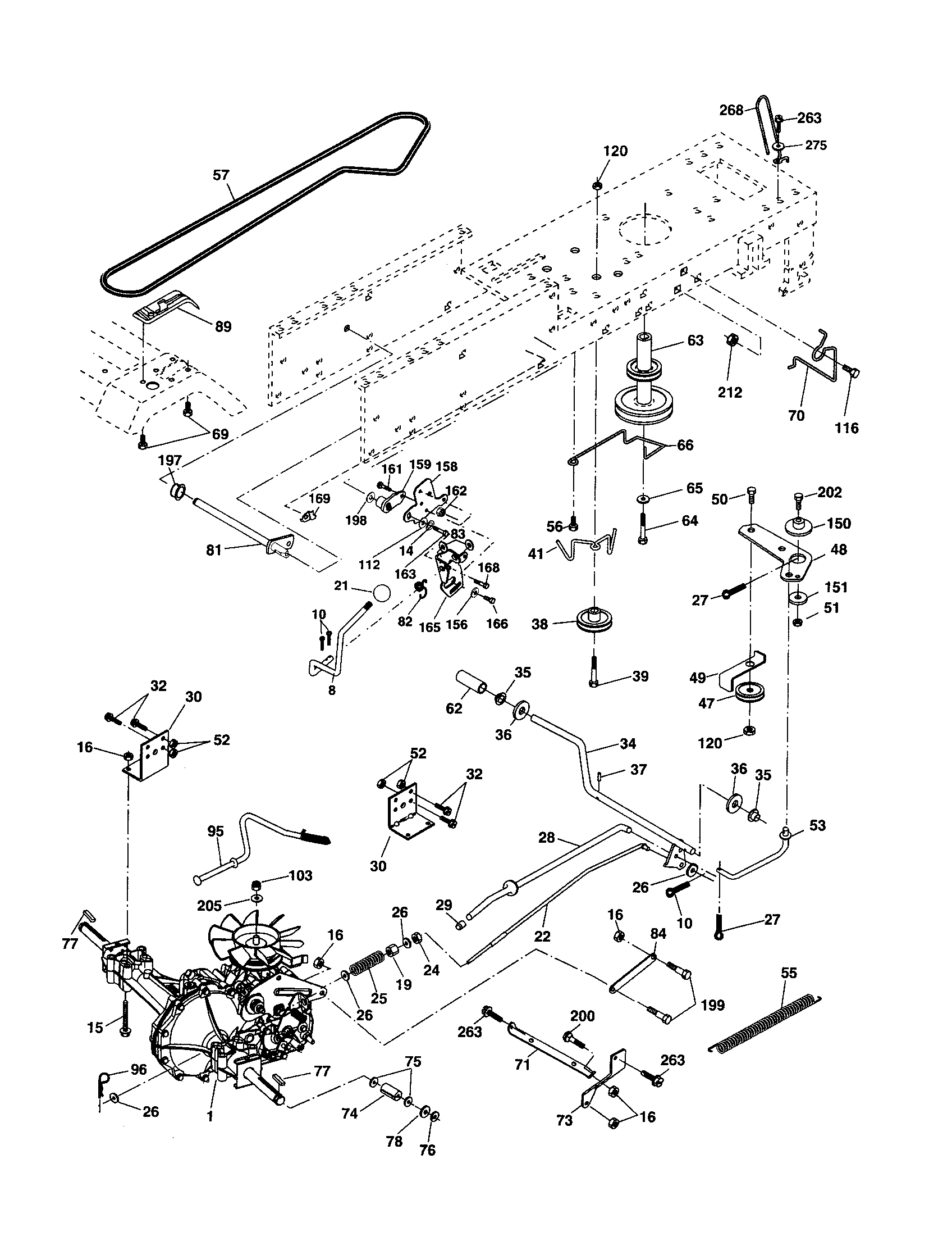 Drive Diagram and Parts List for 917257431  Craftsman Lawn Tractor