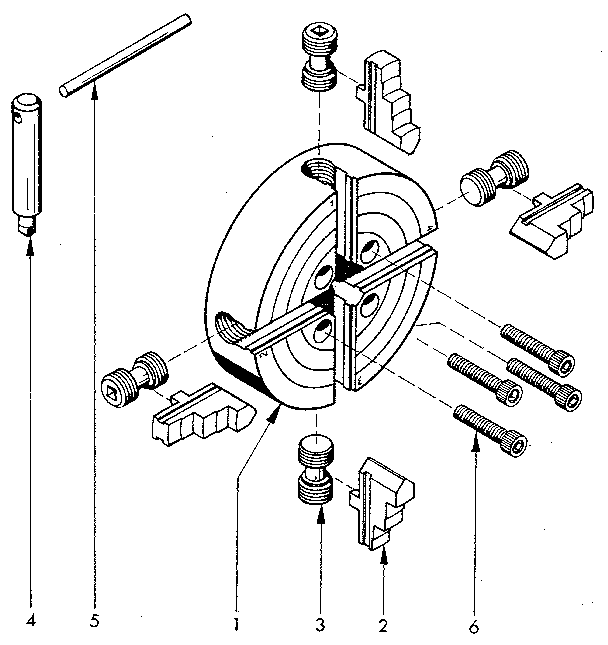 Independent Chuck Diagram and Parts List for 549289000  Craftsman Lathe