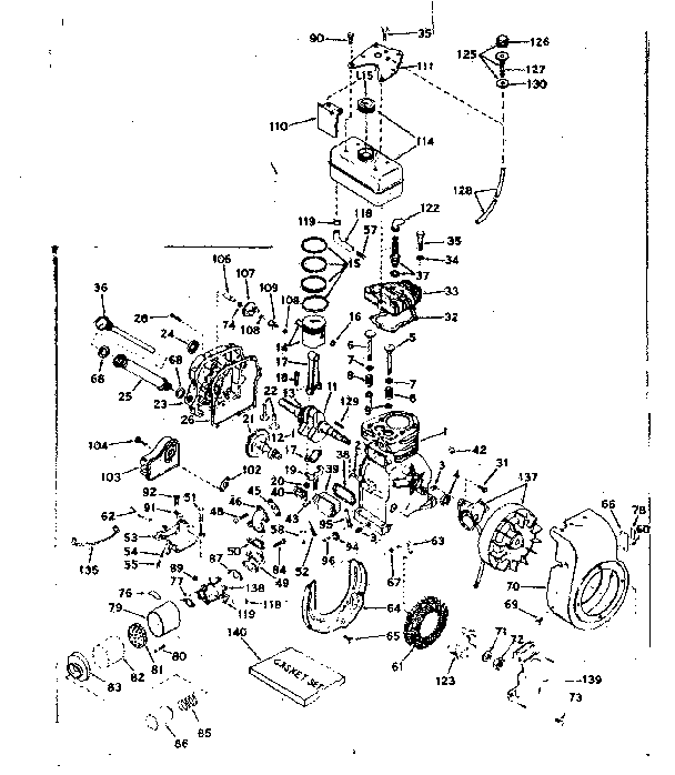 Basic Engine Diagram and Parts List for 143584062  Craftsman Engine