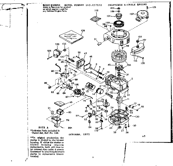 Replacement Parts Diagram and Parts List for 143257072  Craftsman Engine