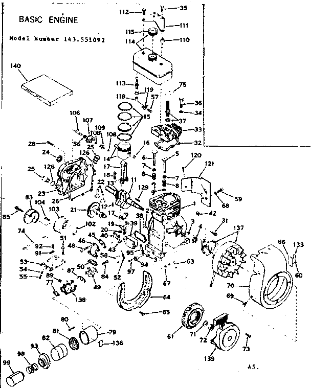 Basic Engine Diagram and Parts List for 143551092  Craftsman Engine