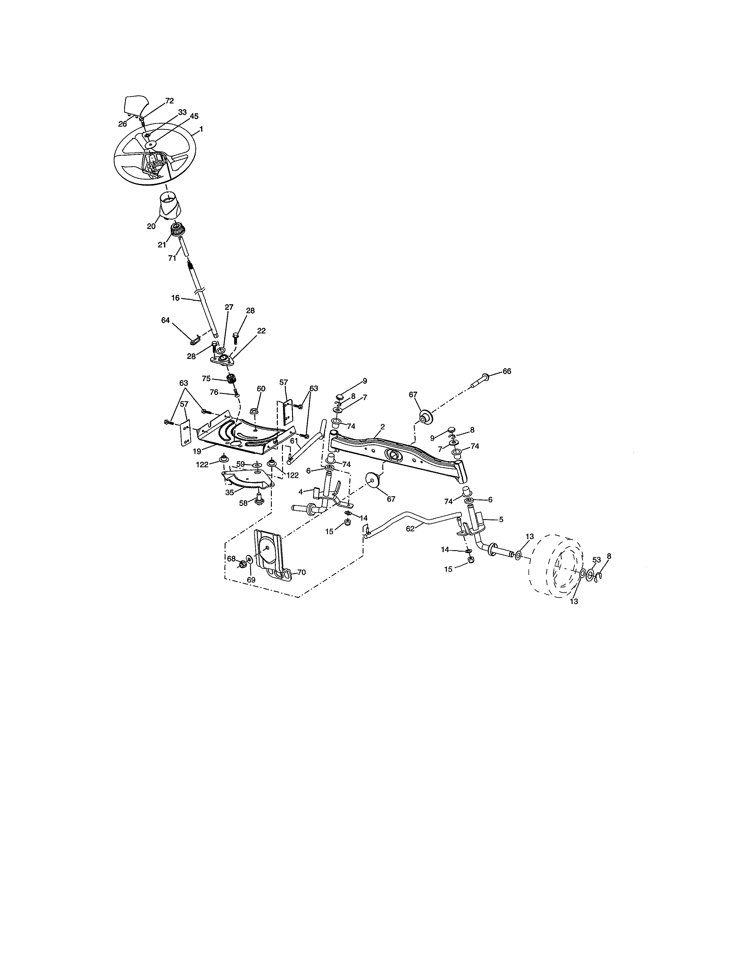 Steering Assembly Diagram and Parts List for 917990391  Craftsman Lawn Tractor