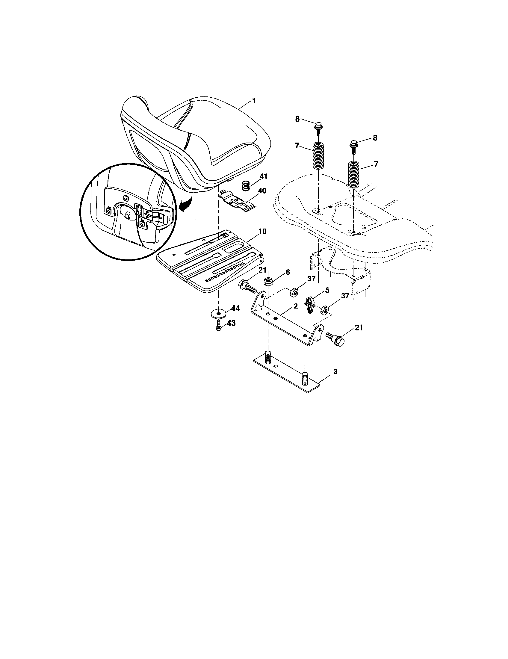 Seat Assembly Diagram and Parts List for 917276903  Craftsman Lawn Tractor
