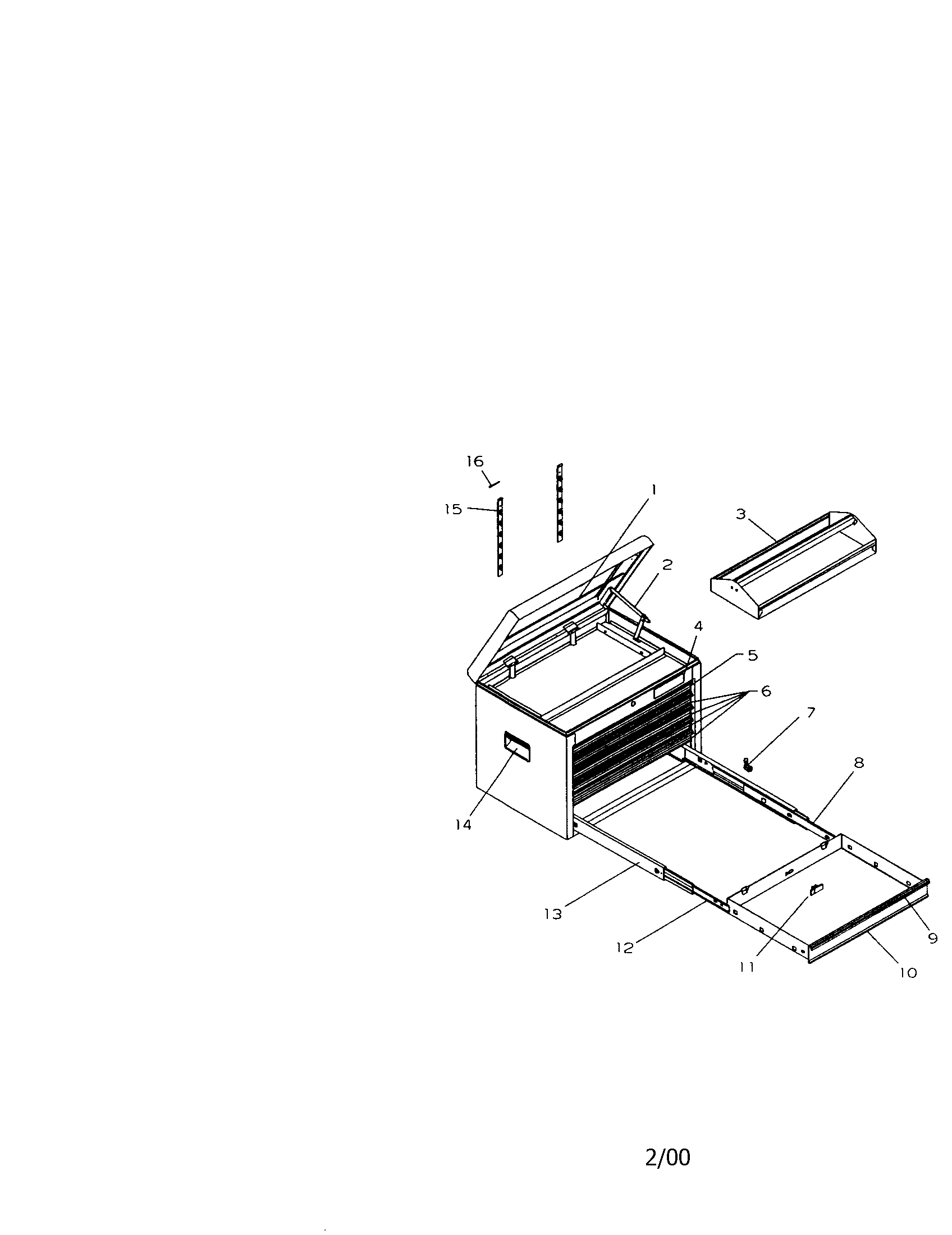 6 Drawer Ball Bearing Chest Diagram and Parts List for 706653150  Craftsman Tool Stand & Cart