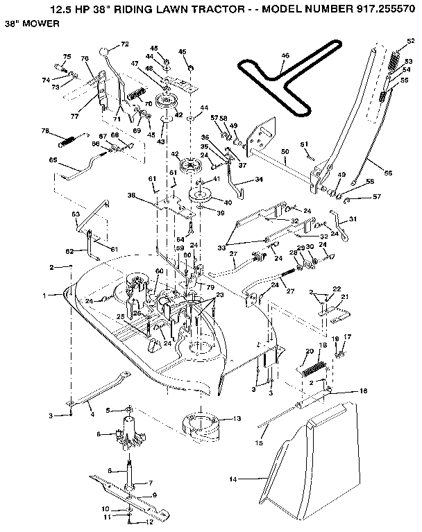 38" Mower Diagram and Parts List for 917255570  Craftsman Lawn Tractor