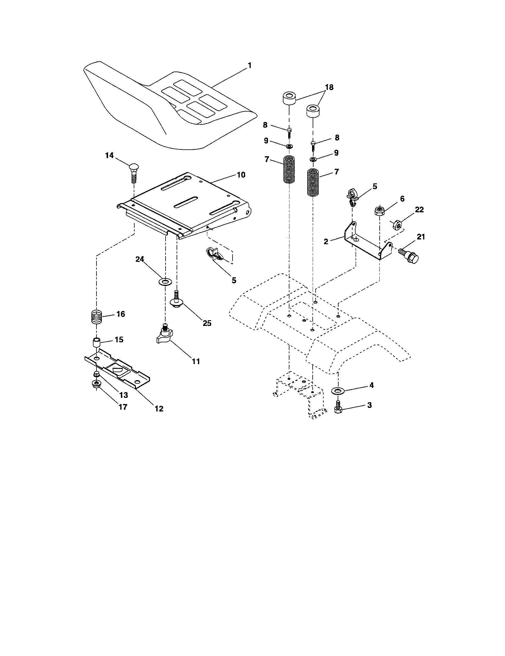Seat Assembly Diagram and Parts List for 917274660  Craftsman Lawn Tractor
