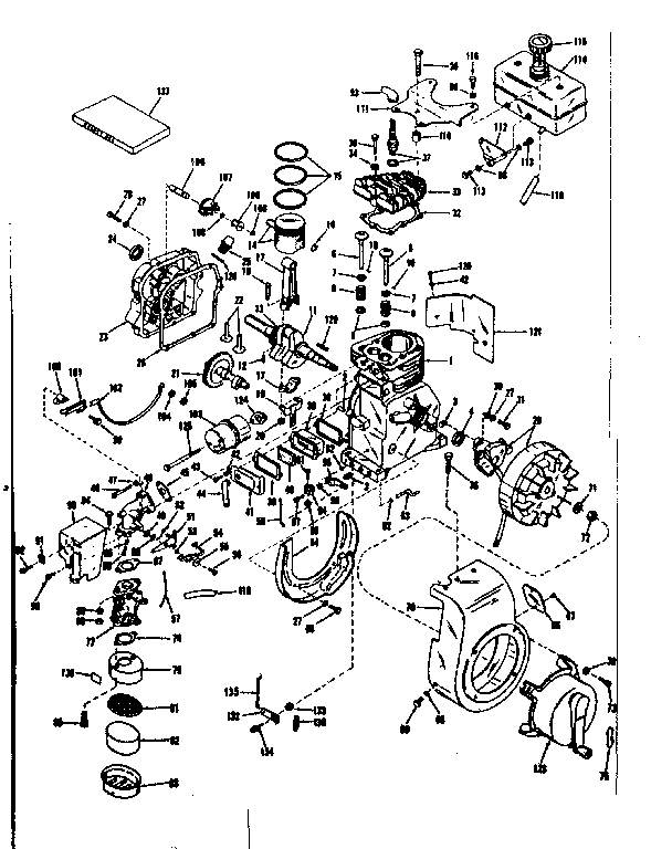 Basic Engine Diagram and Parts List for 143501261  Craftsman Engine