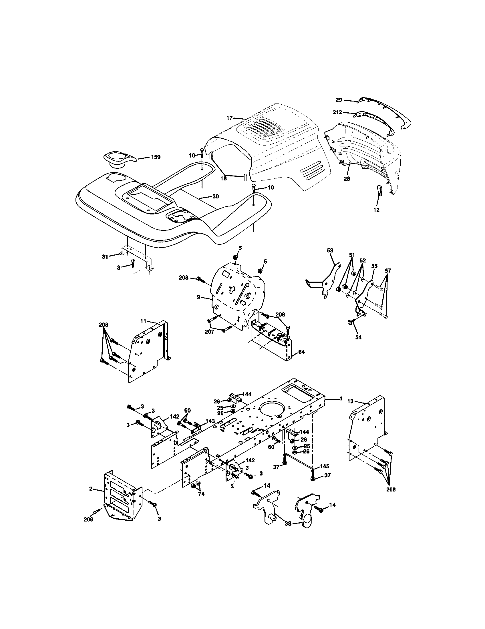 Chassis And Enclosures Diagram and Parts List for 917271650  Craftsman Lawn Tractor