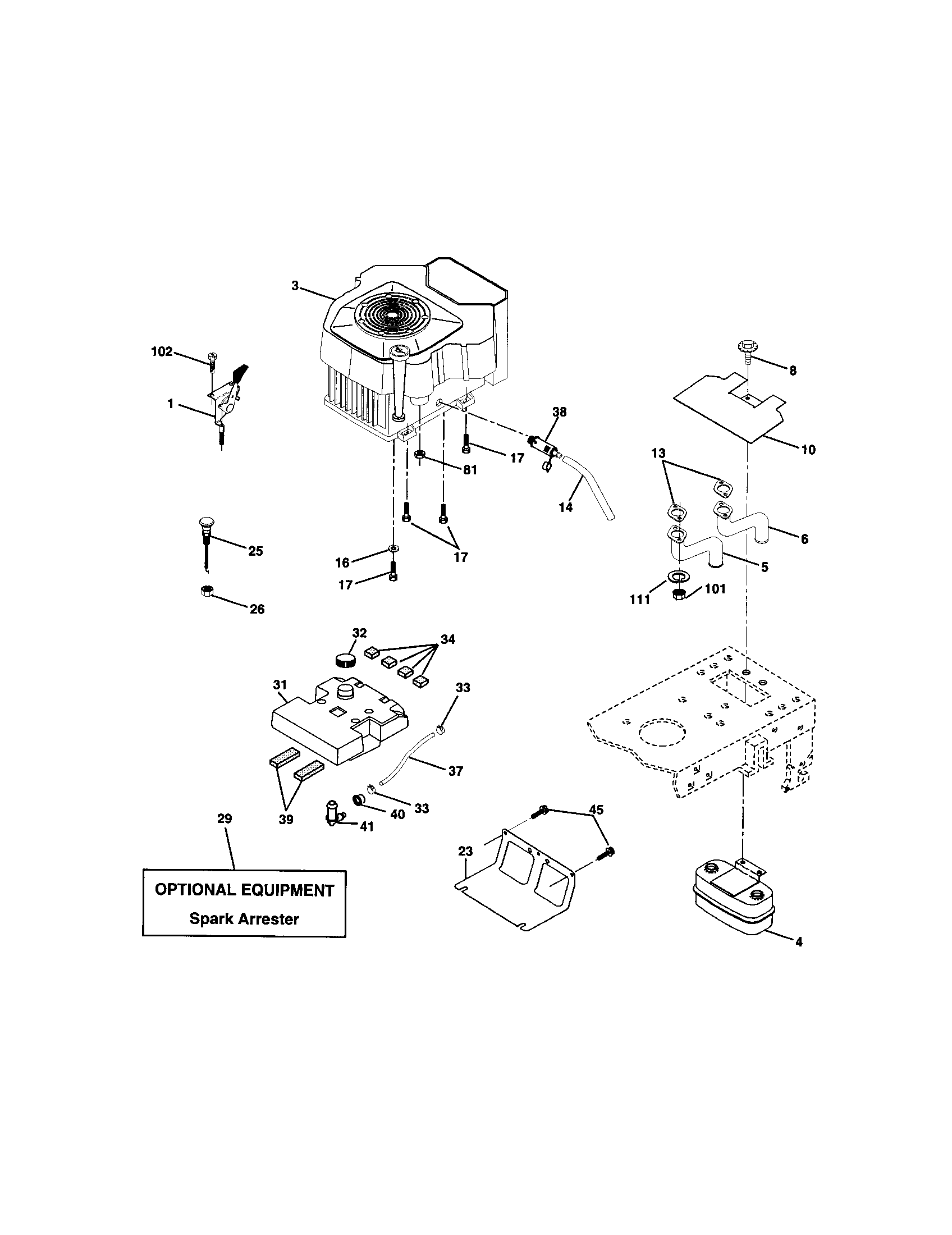 Engine Diagram and Parts List for 917272247  Craftsman Lawn Tractor