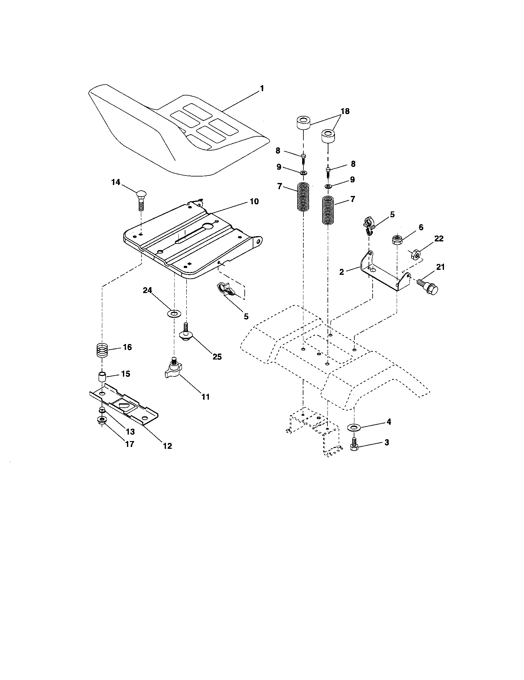 Seat Assembly Diagram and Parts List for 917274641  Craftsman Lawn Tractor