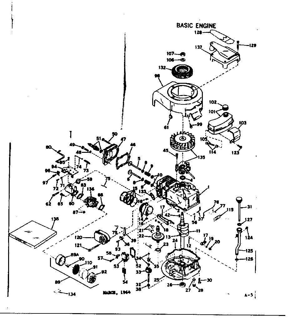 Basic Engine Diagram and Parts List for 143141262  Craftsman Engine