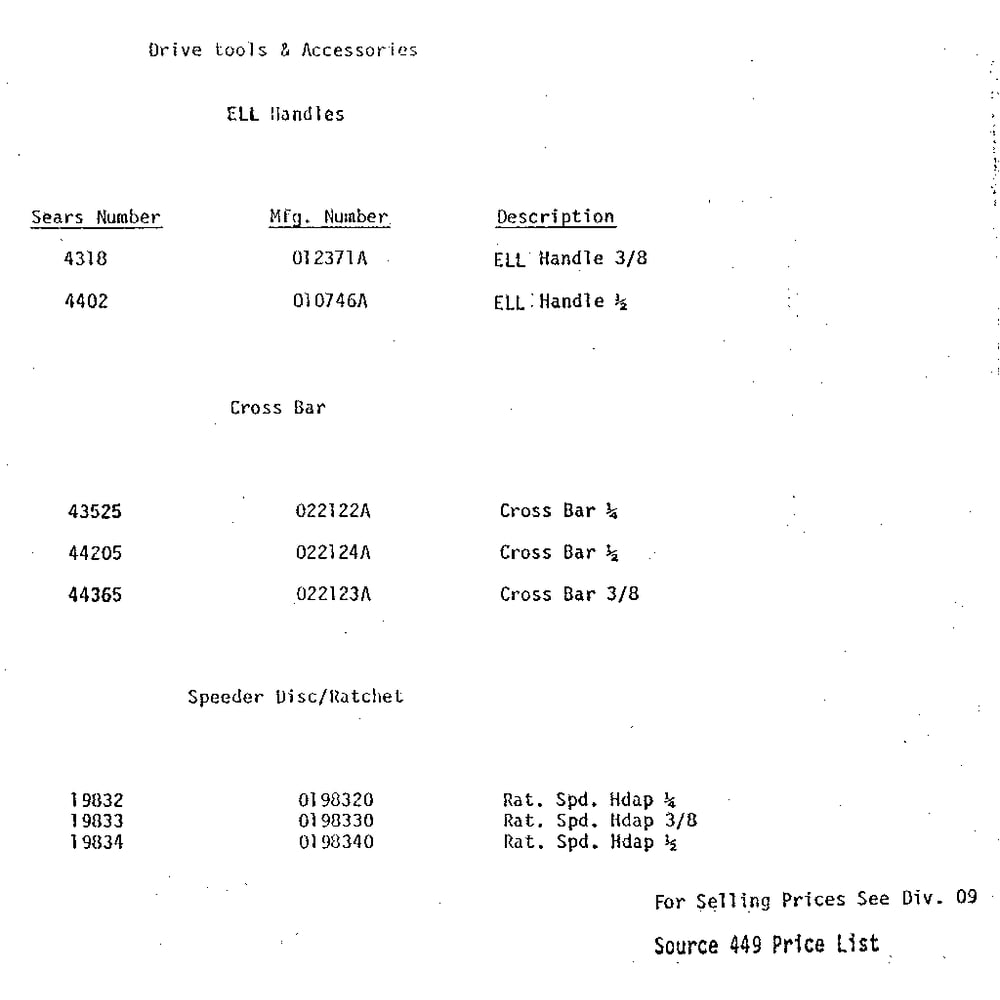 Unit Parts Diagram and Parts List for SPEEDERDISC RACHET Craftsman Miscellaneous
