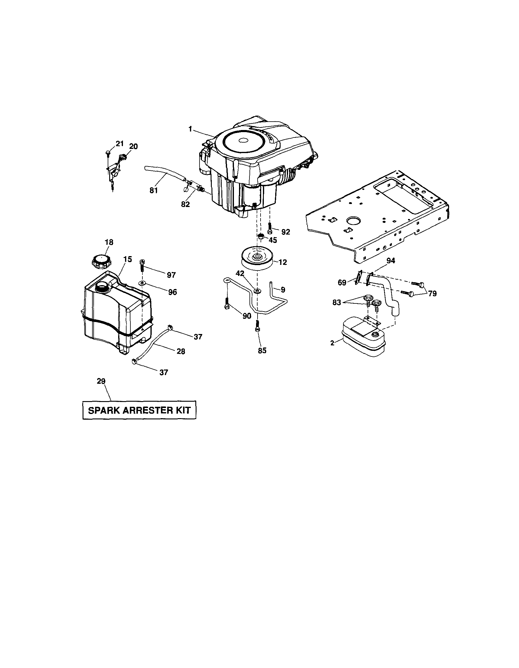 Engine Diagram and Parts List for 917286340  Craftsman Lawn Tractor