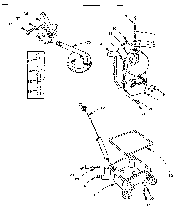 Gear Cover, Oil Base And Oil Pump Group Diagram and Parts List for 739BF-MS2833E  Craftsman Engine