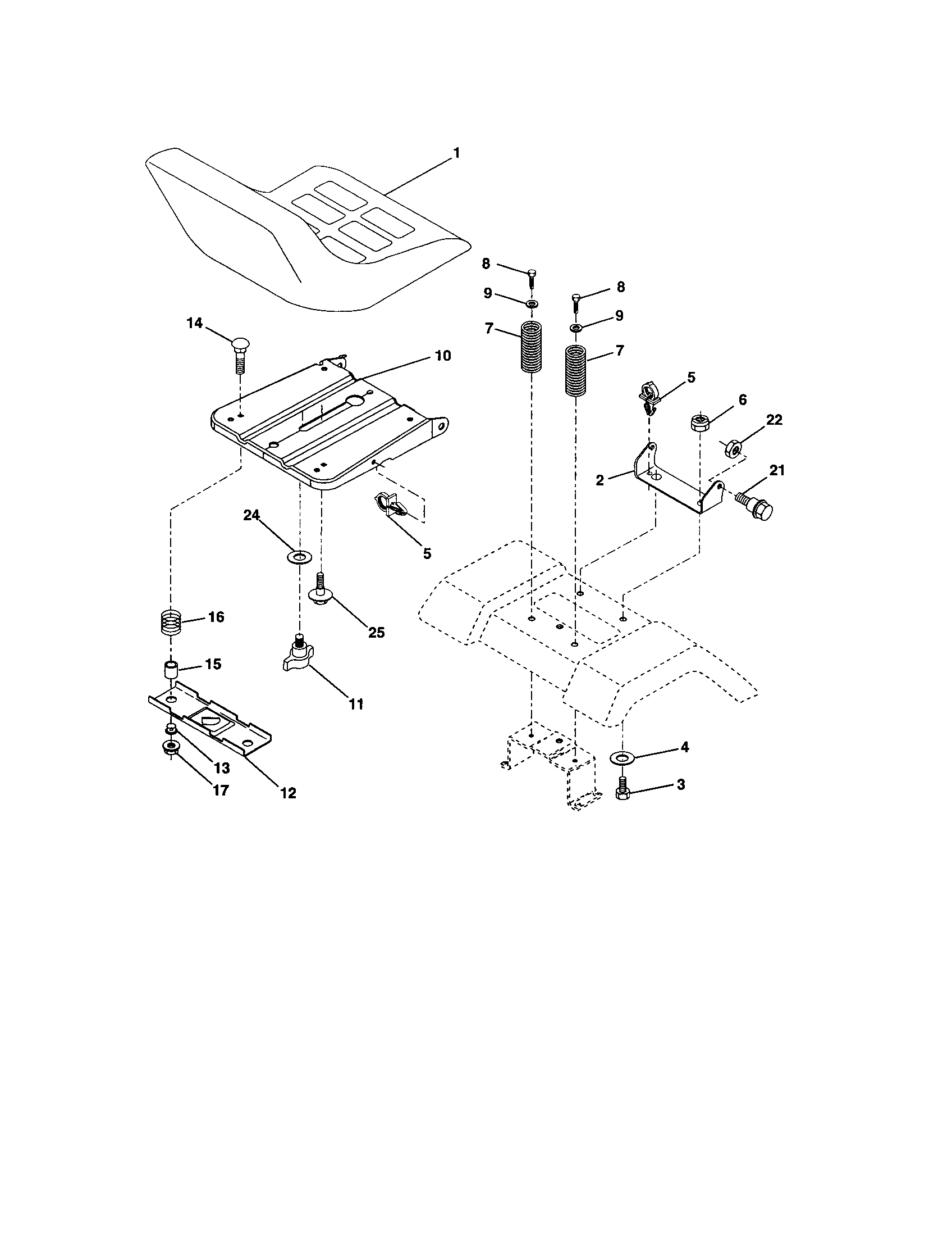 Seat Assembly Diagram and Parts List for 917277251  Craftsman Lawn Tractor