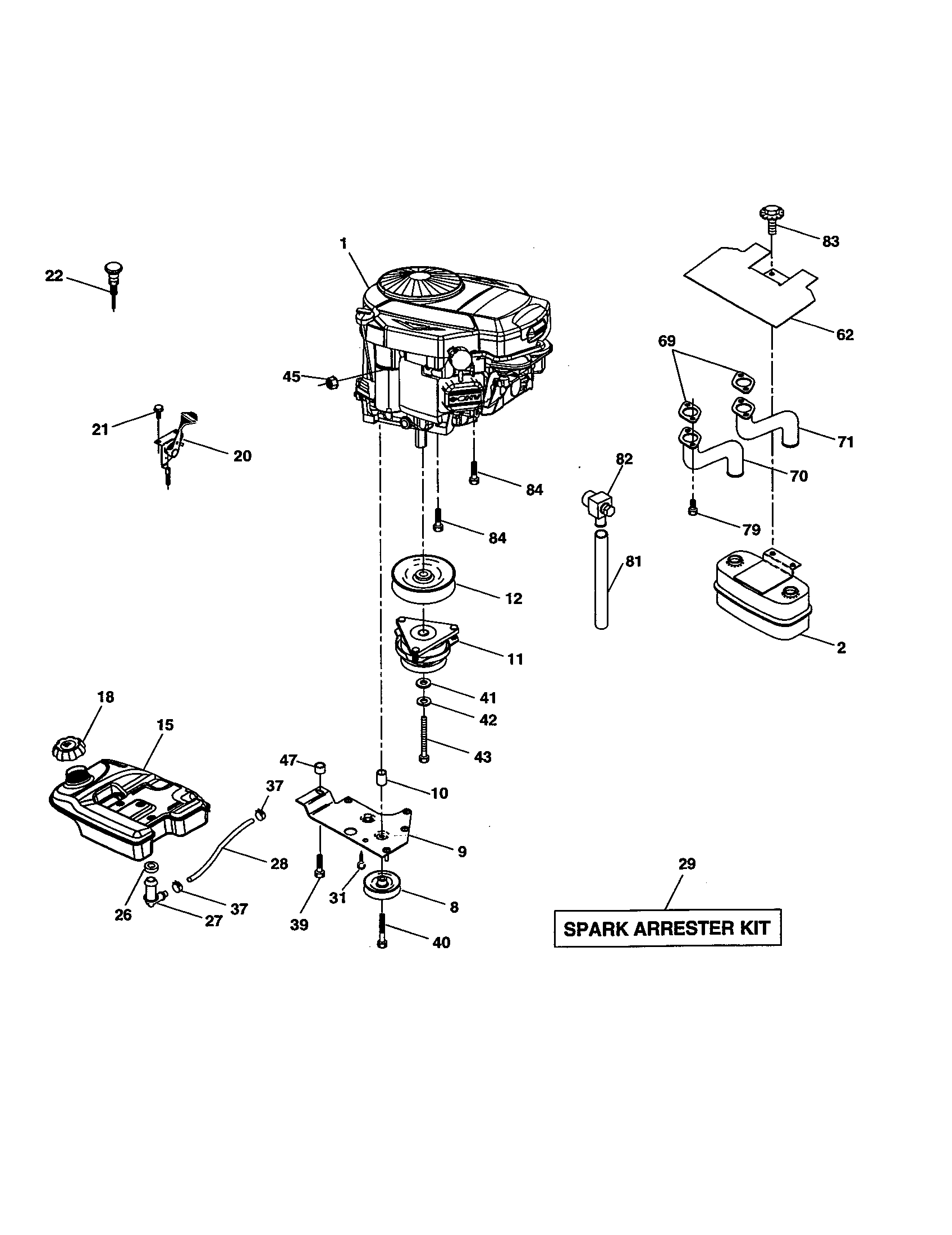 Engine Diagram and Parts List for 917277480  Craftsman Lawn Tractor