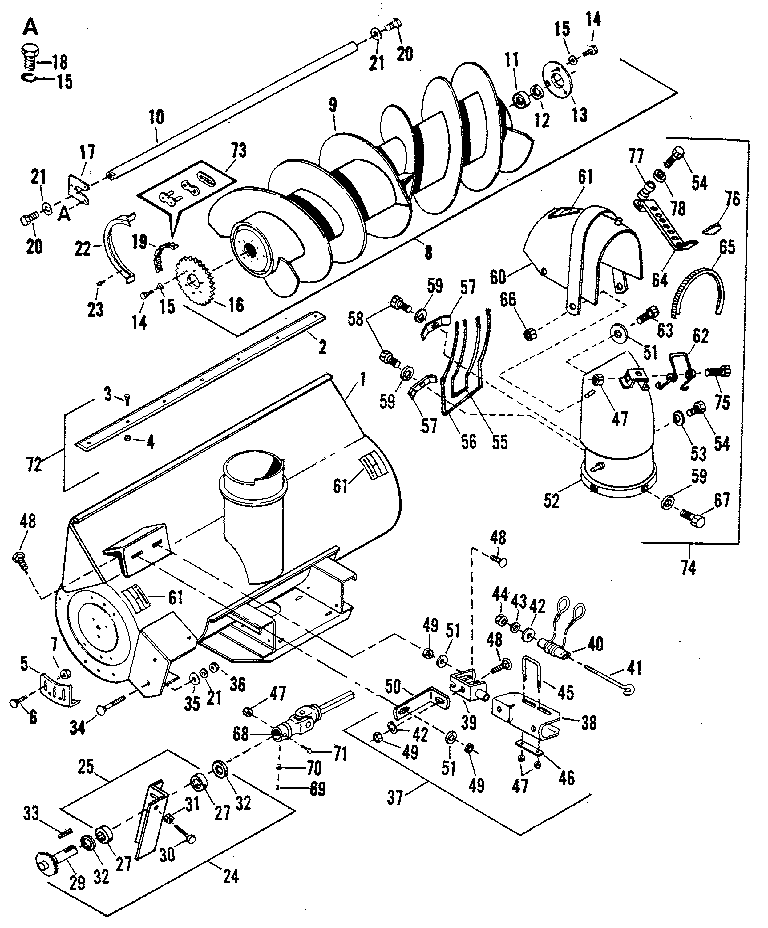 Auger  Assembly Diagram and Parts List for 842240742  Craftsman Snow Blower