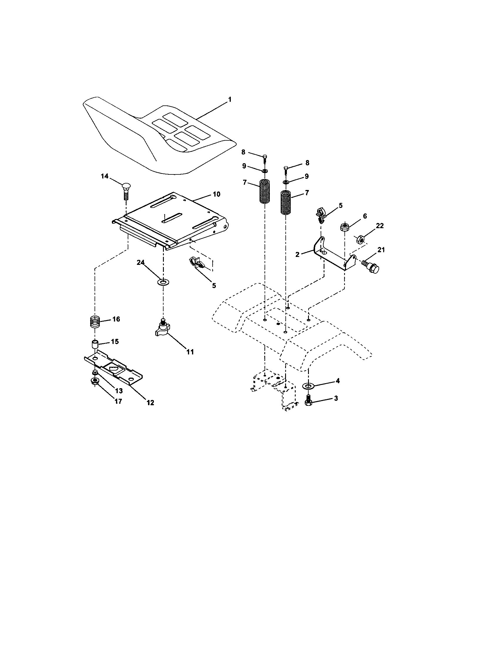 Seat Assembly Diagram and Parts List for 917274391  Craftsman Lawn Tractor