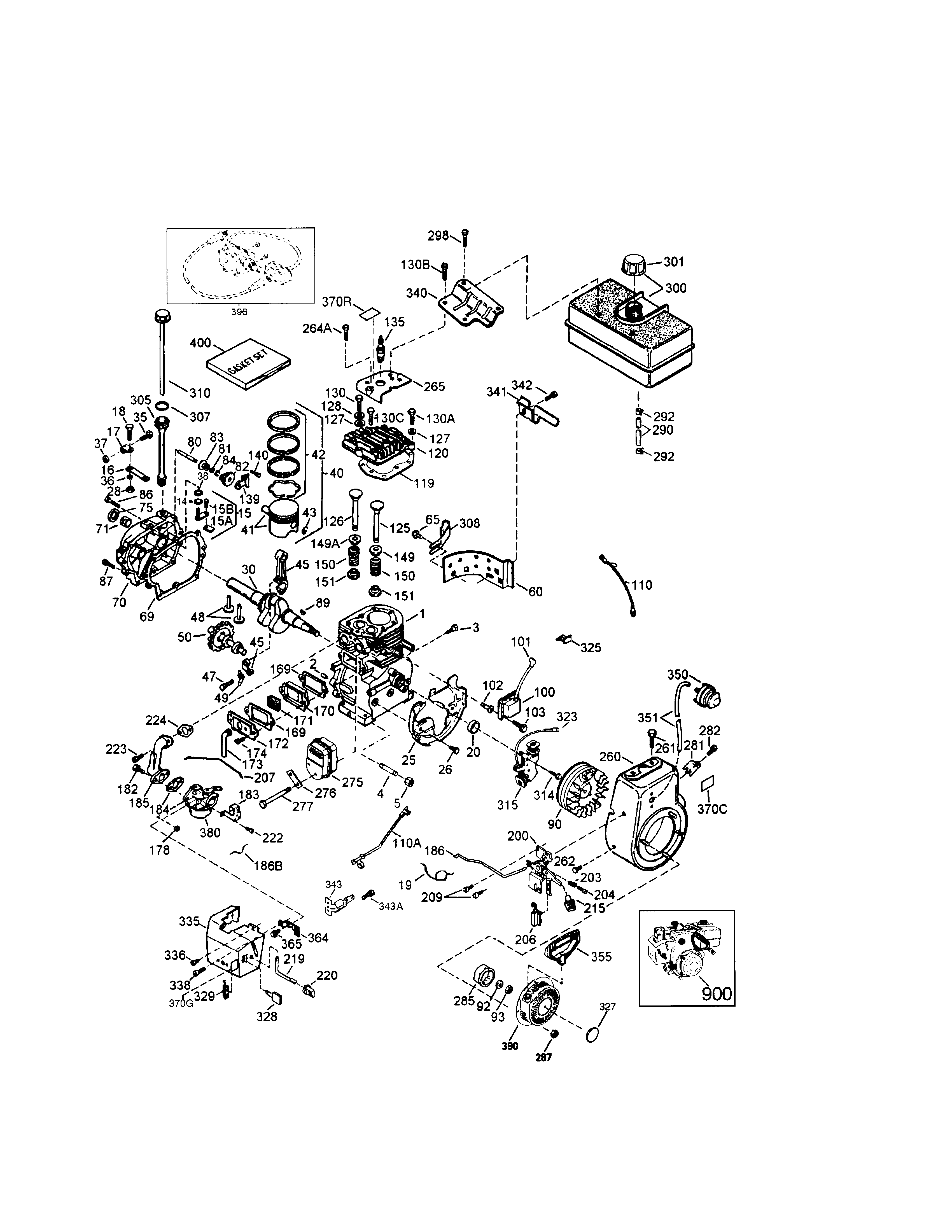 4-cycle Engine Diagram and Parts List for 143021101  Craftsman Engine