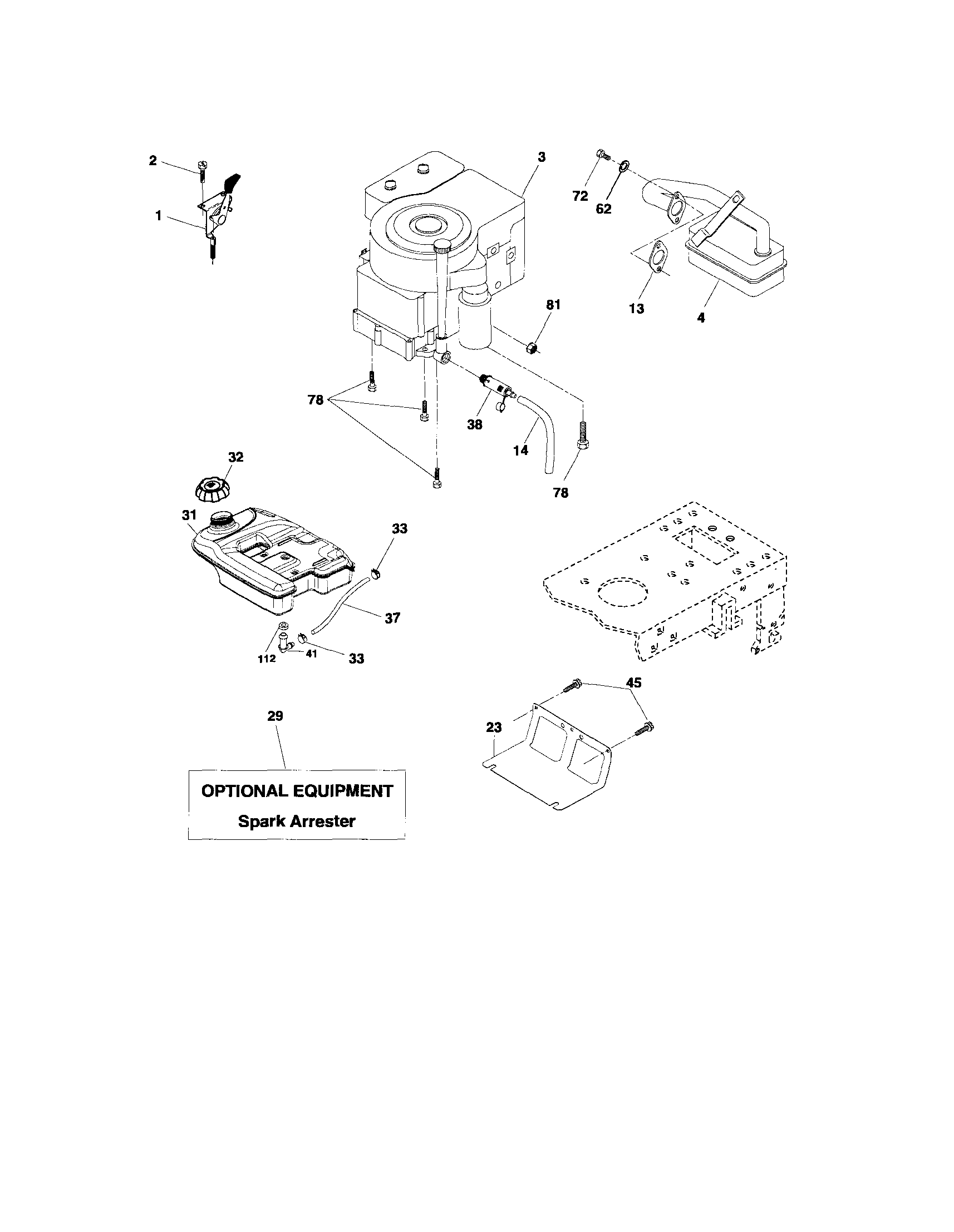 Engine Diagram and Parts List for 917275631  Craftsman Lawn Tractor