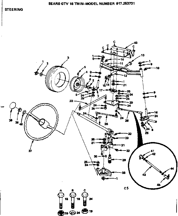 Steering Diagram and Parts List for 917253731  Craftsman Lawn Tractor