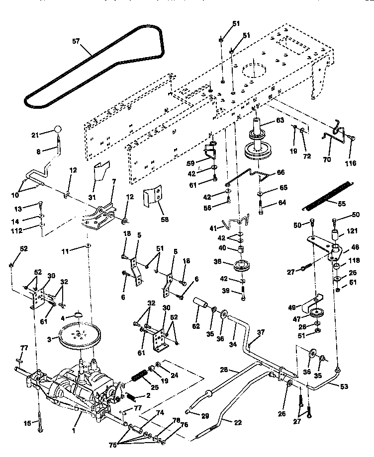Drive Diagram and Parts List for 917258514  Craftsman Lawn Tractor