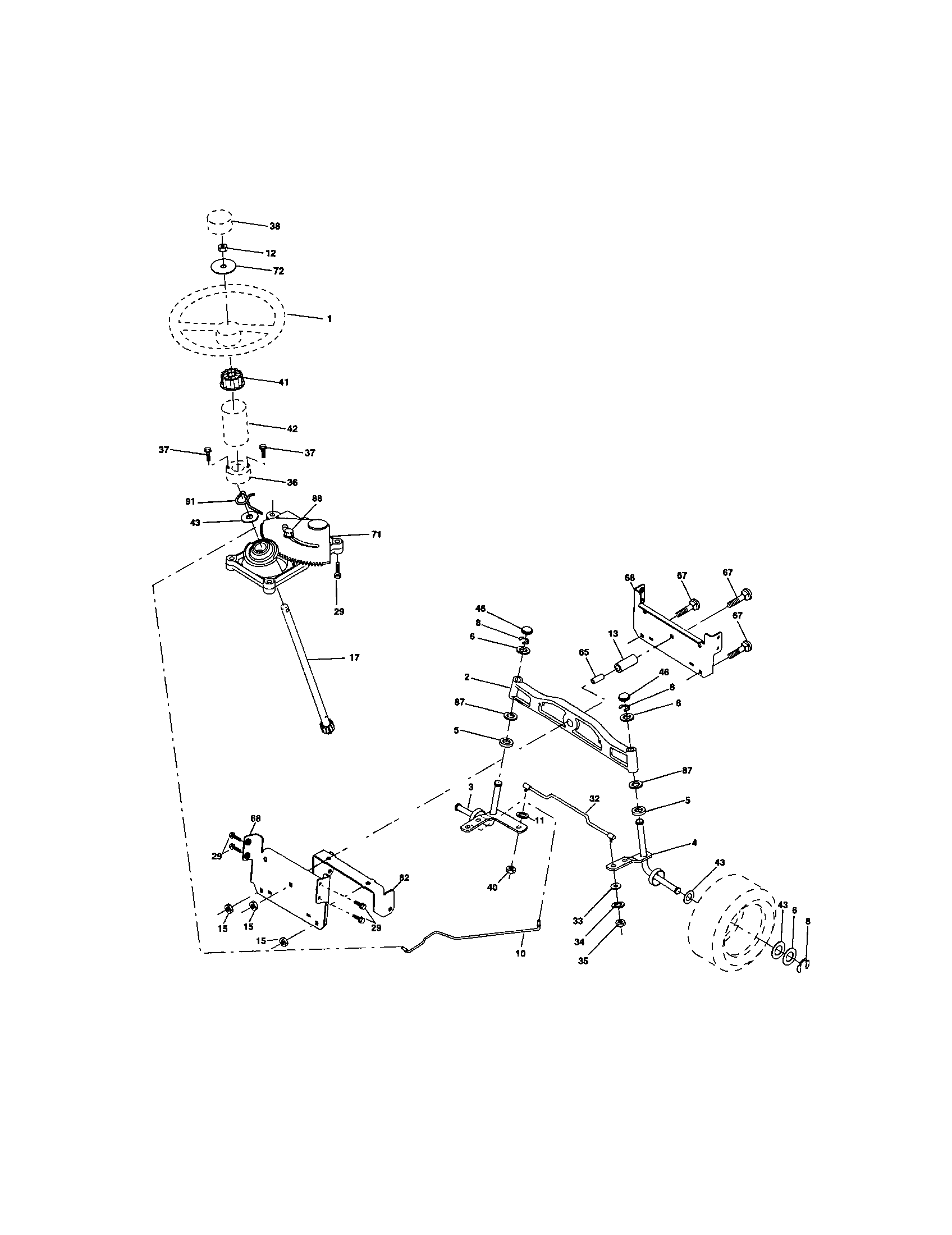 Steering Assembly Diagram and Parts List for 917272247  Craftsman Lawn Tractor