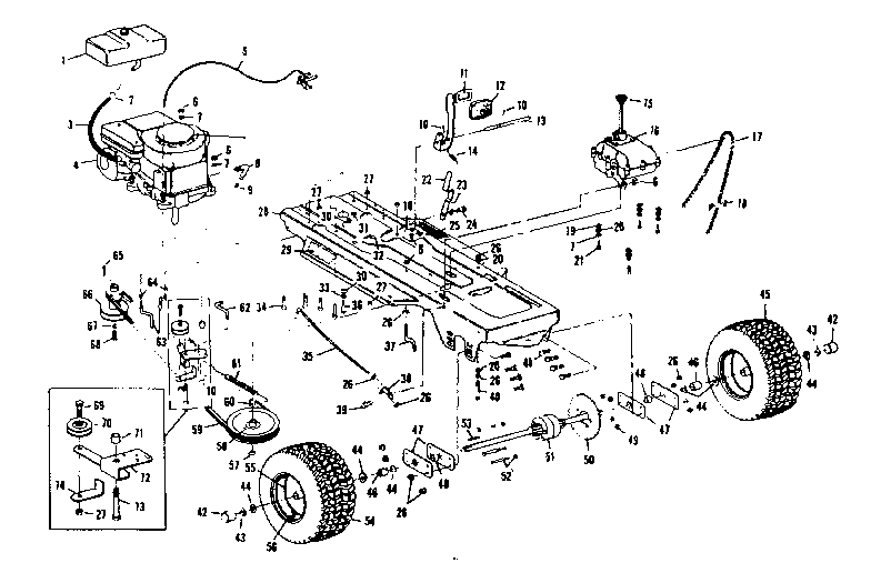 Engine And Wheel Assembly Diagram and Parts List for 536963100  Craftsman Lawn Mower
