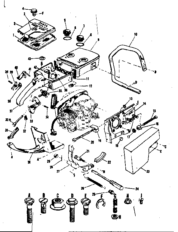 Main Frame Diagram and Parts List for 917351340  Craftsman Chainsaw